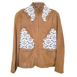 Neiman Marcus exclusive Jacket ten Suede Leather cutout Lace Sz 12